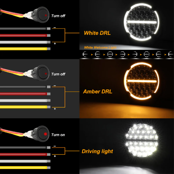 Halógenos 9 Inch DRL (White and yellow) - Imagen 8